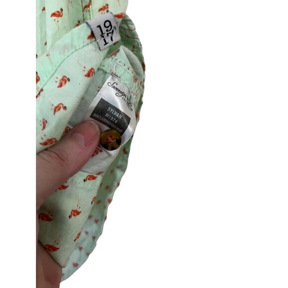 Sovereign Code Short Sleeve Green Pink Flamingos Button Down Shirt Size Large - Picture 4 of 5